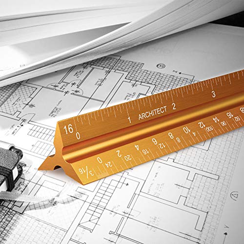 12" Architectural Scale Ruler Aluminum Architect Scale Triangular Scale Ruler for Architects, Draftsman, Students and Engineers, Golden - Thumbnail 7