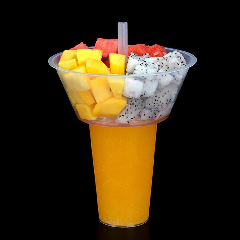 Hemoton Cups with Snack Holder on Top 5 Sets Combined Snacks Holder Bowl Cup for Fries Chips Tea Milk Juice One-Hand Carry for Home Dining Parties 6.49 X 6.49 X 6.10 in