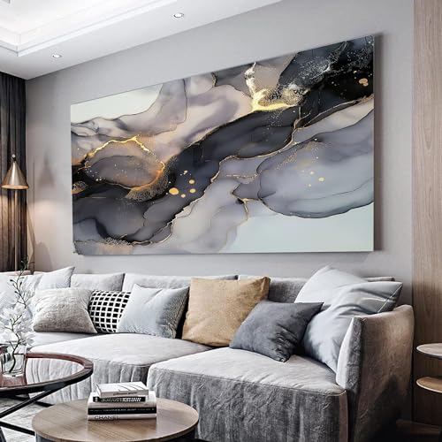 Motivo Geometrico Astratto In Marmo Grigio Quadri Moderni su Tela per Soggiorno e Camera da Letto Stampe Senza Cornice 70x140cm, Decorazioni da Parete