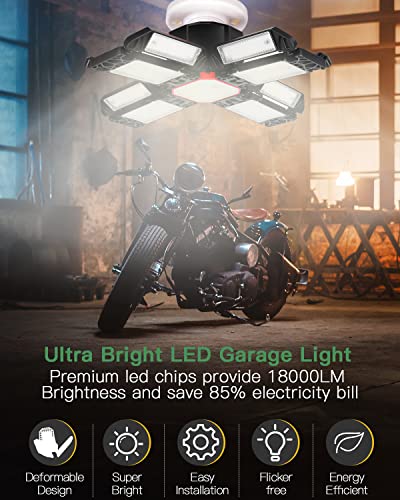 Dexnump Led Garage Light 180W Deformable Led Shop Lights For Garage Super Bright 18000Lm 6500K With 12 Adjustable Panels E26/E27 Garage Lights Ceiling Led For Warehouse Shop Basement Barn Workshop #TOP1