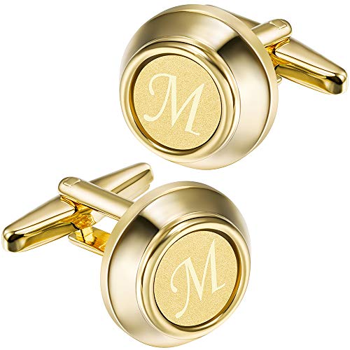 Hawson A-Z Cufflinks For Men And Women, Gold Color Engraved Initial Letter Cuff Links For French Shirt, Gift For Normal And Business Wearing - M #TOP24