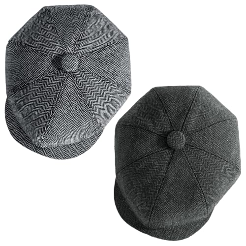 Senker Fashion Newsboy Cap for Men, Irish Newsies Hat Classic 8 Panel Wool Blend for Old Man Cabbie Driving Light Grey Dark Grey