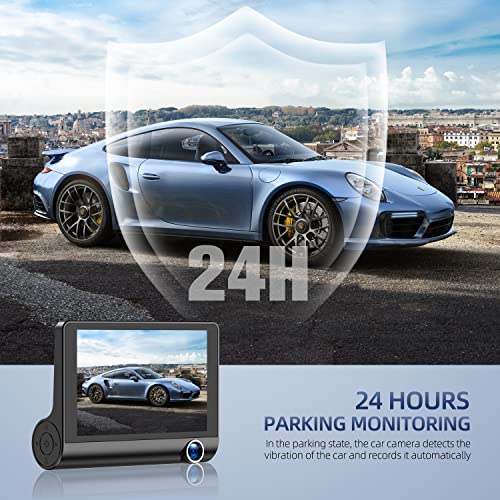 3 Channel Dash Cam Front and Rear Inside, 1080p 4 Inches 170° Wide Angle Dashcam, Dash Camera for Cars with 32GB Card, Super Night Vision, Loop Recording, G-Sensor, Motion Detection, Parking Mode - Thumbnail 2
