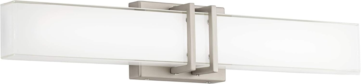 Possini Euro Design Exeter Modern Wall Mount Light LED Brushed Nickel Silver Metal 24" Wide Vanity Bar Fixture Rectangular Silk Screened Glass Shade Decor for Bathroom Over Mirror House Home