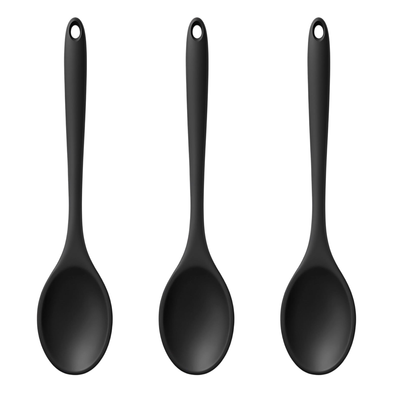 3PCS Silicone Spoon, Silicone Serving Spoon Nonstick Kitchen Spoon, Black 27.5 * 5.5cm Heat Resistant Silicone Cooking Spoon Set, Cooking Spoon Kitchen Utensils for Stirring Mixing Serving