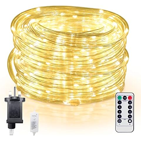FUYO LED Rope String Lights Waterproof Dimmable Decorative Clear Tube Light Rope Strings with Remote Timer for Indoor Outdoor Camping Party Halloween Christmas Decoration (98ft, Warm White) Cover