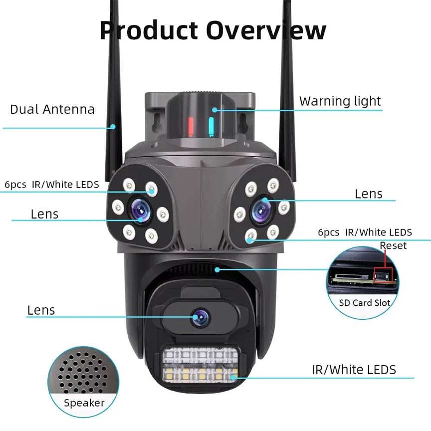 Telecamera IP 8MP 4K esterno WiFi PTZ 3 obiettivo doppio schermo 8X zoom CCTV Applicazione ICSEE