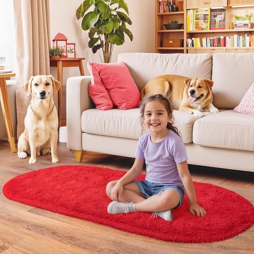 Image of Fluffy Silky Micro Fiber Polyster Carpet /Runner for Bedroom, Study Room, Playing Room, Guest Room ETC. 5x7 feet Feet, (Red)