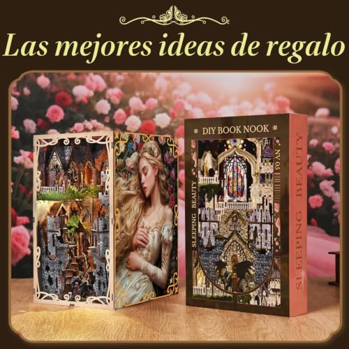Miniatura 5 de Minicity Kit De Rincón De Libros Para Adultos, Rompecabezas De Madera 3d, Sujetalibros, Decoración Con Luz Led Y Cubierta Antipolvo Bella Durmiente