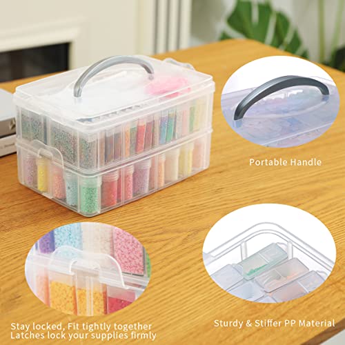 Douorgan 2-Tier Diamond Painting Storage Containers Portable Bead Organizer And Storage Box Stackable Arts & Crafts Organizers For Nail Charms Seed, 80 Rectangular+44 Round, Funnel, Stickers #TOP1