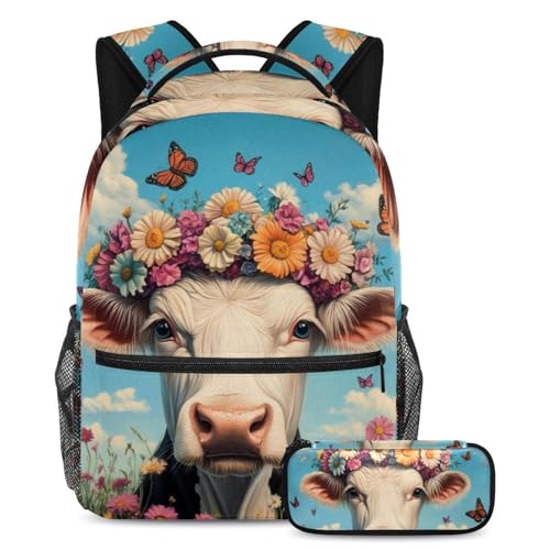 Sac à dos 2 pièces pour garçons et filles avec grande capacité et trousse assortie motif nuage