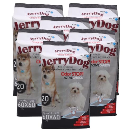 Pack 6 Bolsas Empapadores con Carbón Activo para Animales Perros y Gatos (Total 120 Unidades) 60 x 60cm Con Polímeros Super Absorbentes Alfombrilla desechable higiénica de Entrenamiento Atrapa Los Mal
