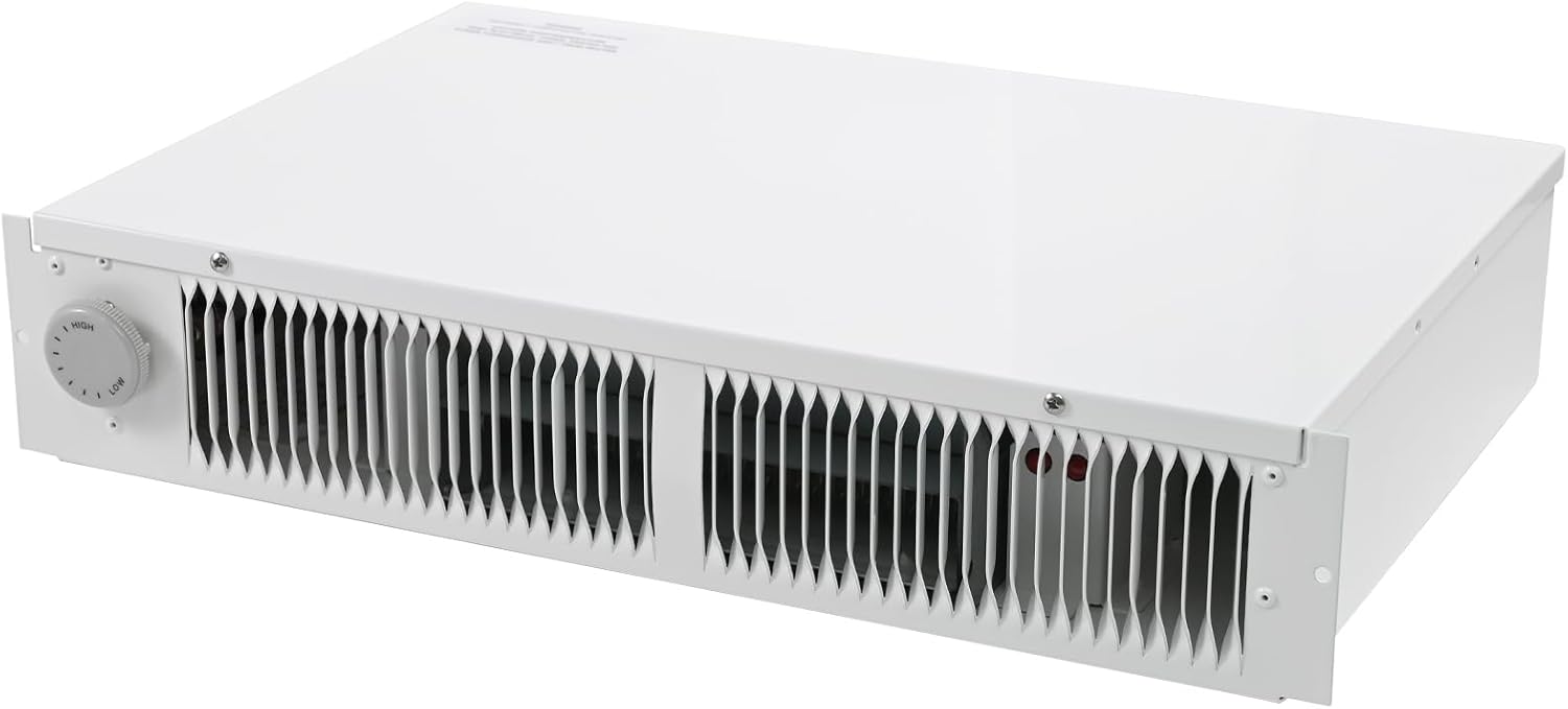 112 Electric Kickspace Heater with Thermostat, Covers 150 sq. ft. at Factory Wired, Flexible Voltage Convert, 1500W, 120V/240V Toe Kick Heater for Bedroom, Cabinet and Other Kickspaces, White