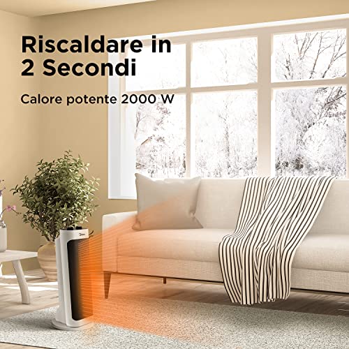 Midea NTH20-19JE Stufetta Elettrica Basso Consumo con Termoventilatore, 7° Inclinazione, 70° Oscillazione, 2000W, 2 Livelli di Potenza, Silenzioso, Protezione Antigoccia, Termostato, Altezza 45.1 cm - Immagine 2