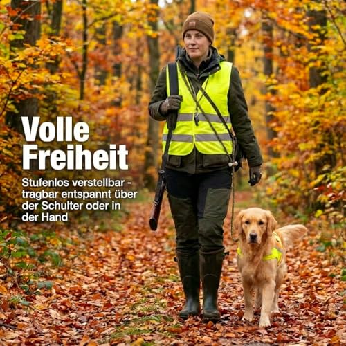 Umhänge Moxonleine 300 cm Oliv 6mm dünne Retrieverleine | lautlose Jagdleine | stufenlos verserstellbar | Hundeleine kleine, mittelgroße & große Hunde | 260-300cm Länge | Zugstopp | Made in Germany