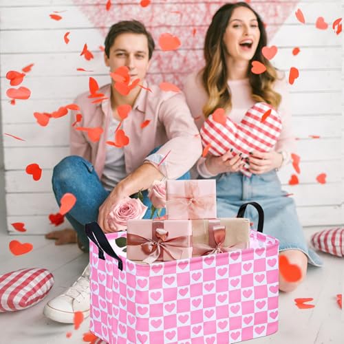 Image of Pink Valentine Gift Love Storage Basket Clothes Laundry Storage Box Shelf Bins, Gift Basket Laundry Hamper with Handles