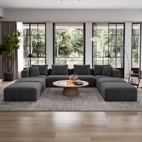 Image of Avenco 141-inch U-Shaped Modular Sectional Couch Sofa with 4 Ottomans