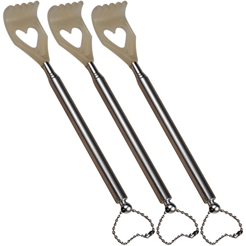 rascador para picores, Rascador de espalda portátil y ajustable acero inoxidable for mujer, con forma corazón, ideal como regalo cumpleaños