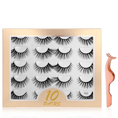 Pestanas postiças profissionais reutilizáveis, 10 pares de pestanas compridas e grossas 3D feitas à mão para extensão de pestanas de maquilhagem com clipe de pestanas (Y403)