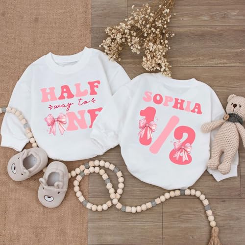Personalized Half Birthday Outfit Baby Girl, Custom 1/2 Birthday Girl Bubble Romper, 6 Month Photoshoot2