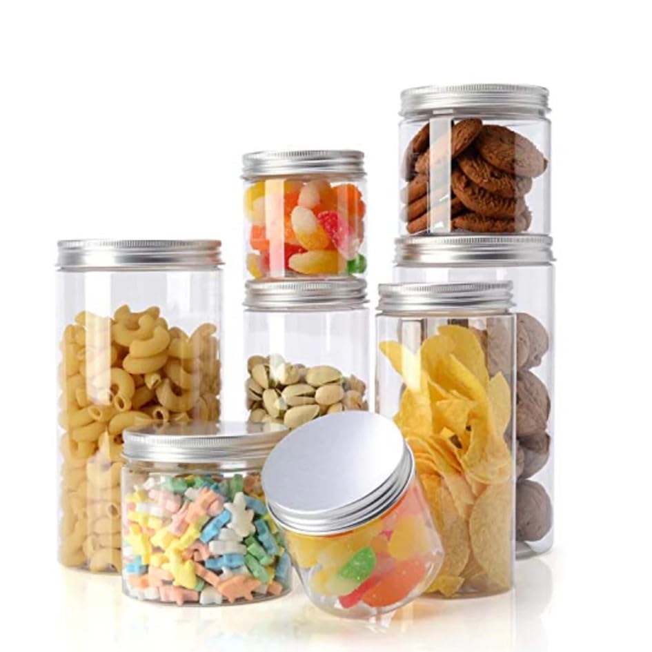 SHOBI Contenitori Alimentari in Polietilene con Coperchio in Alluminio, Barattoli in Plastica Ricaricabili Ermetici per Alimenti con Tappi a Vite (24, 250 ml)