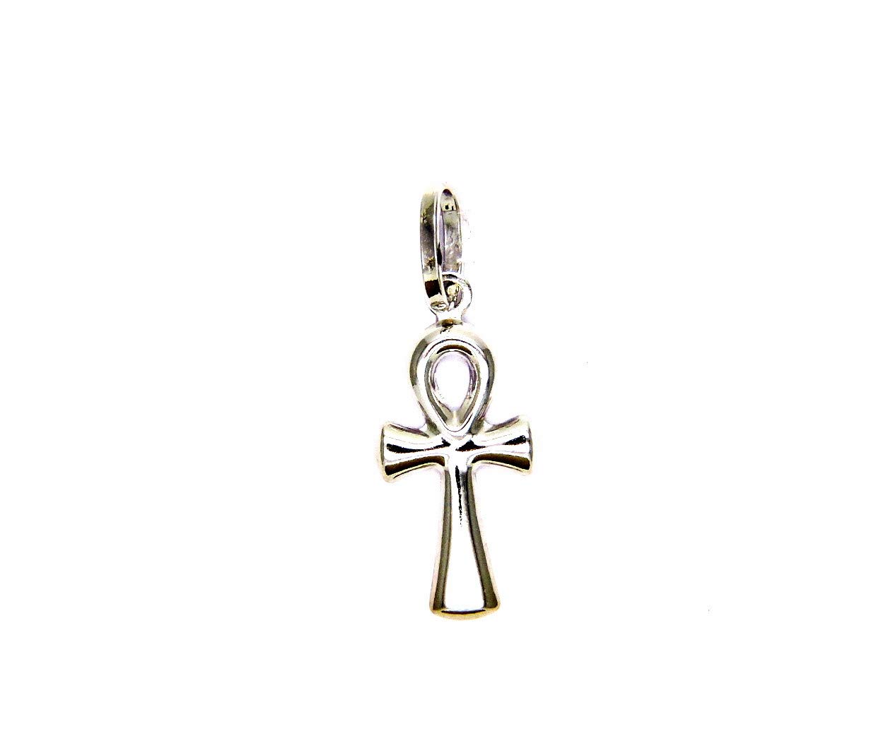 Ciondolo Oro Bianco 18kt (750) Pendente Piccola Croce della Vita Uomo Donna Bambini