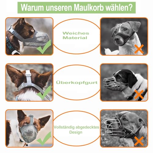 FANGCCC Maulkorb für Hunde, Atmungsaktiver Mesh Maulkorb, Verstellbarer Hundemaulkorb, Verhindert Beißen, Kauen und Bellen (Grau, M)