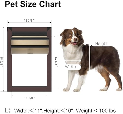 Miniatura 5 de Puerta de aluminio para perros con solapa magnética, puerta mediana para perro, dos paneles de bloqueo deslizantes, túnel telescópico, puerta para
