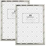 YiPinYin 5x7'' Bamboo Detail Designs Silver Metal Picture Frame 2pack, Elegant Silver Plated Baby Nurse Photo Frames 5x7'' With Soft Touch Velvet Backing for Desktop and Wall Décor(Silver)