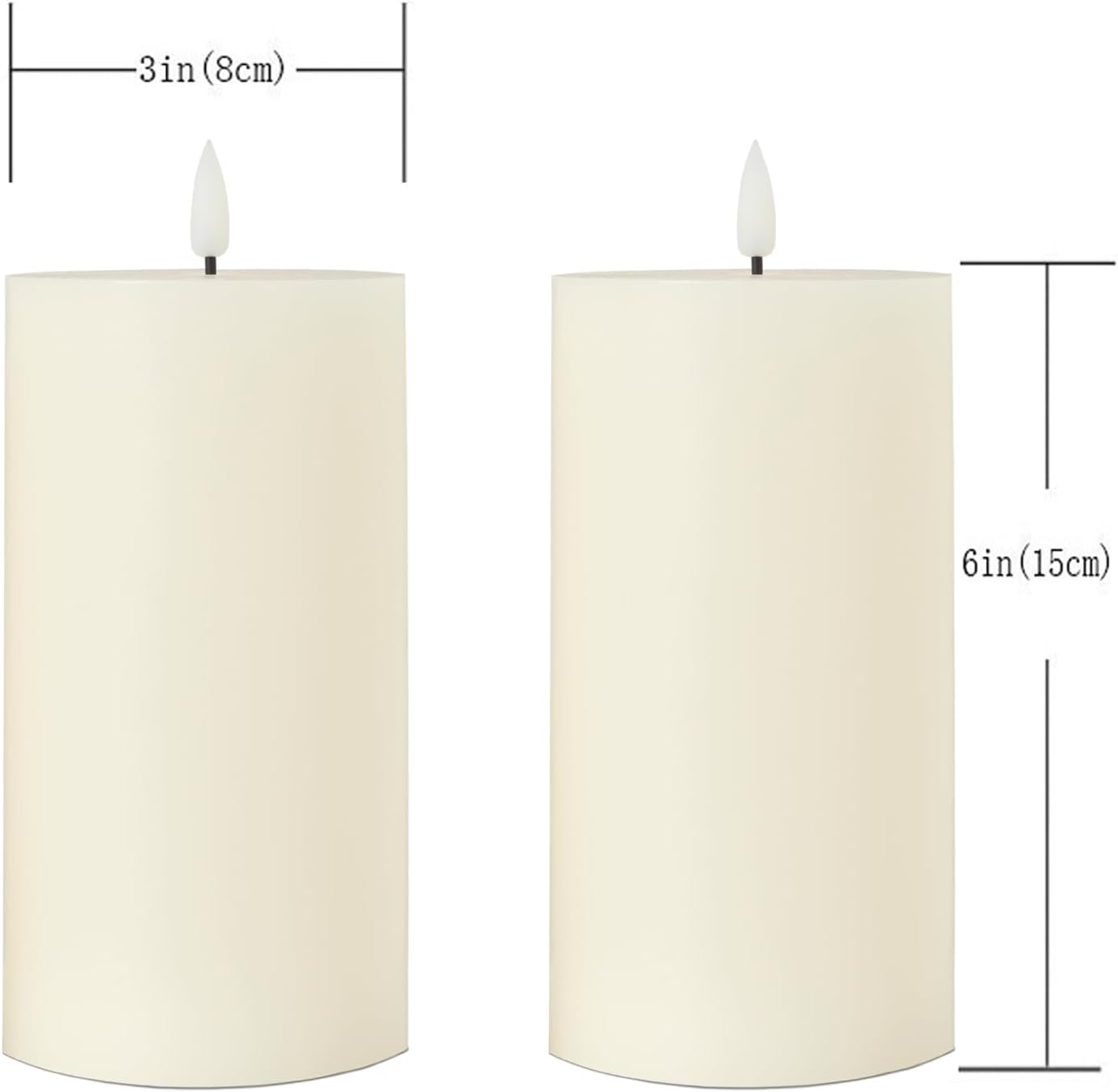 volnyus Flameless Candles Set of 2 (3x6 inch) Flickering LED Wax Candles Battery Operated with Remote Control Timers for Night Light/Fireplace/Party Dimmable Ivory Pillar Candles Flat top