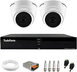Kit 2 Câmeras Dome VHL 1220 D G8 HDCVI 2mp Intelbras Visão Noturna 20m + Dvr Tudo Forte TFHDX 3304 4 Canais