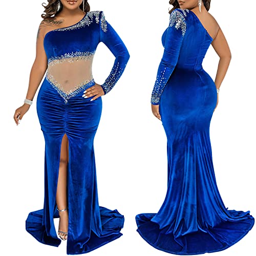 Porrcey Women's Sexy Hot Drilling Craft Dress Single Sleeve Bodycon Party Club Night Out Dress(5593,Blue,M) #TOP2