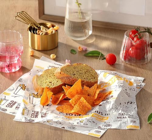 sengcengs 100 Blatt Käsepapier, 29 x 28cm Wachspapier für Lebensmittel, Butterbrotpapier, Cheese Paper, Lebensmittelpapier, Sandwich, Food Grade Wrap Paper für Burger, Pommes