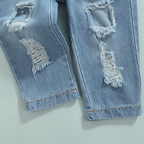 Wallarenear Toddler Baby Girl Long Sleeve Button Up Lapel Shirt + Denim Halter Crop Tops + Ripped Jeans Clothing Sets (White Blue, 2-3 Years) #TOP5