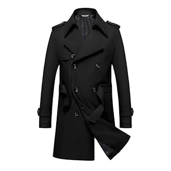 Mens Trench Coat Slim Fit Double Breasted Notched Lapel