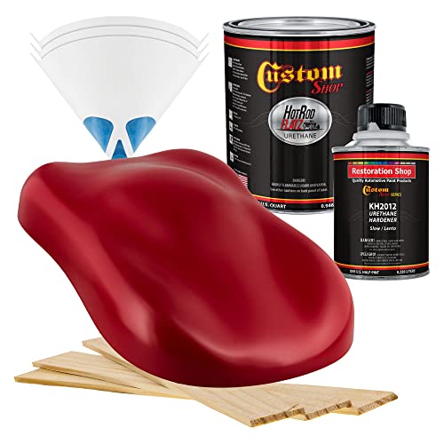Custom Shop - Quarter Mile Red - Hot Rod Flatz Flat Matte Satin Urethane Auto Paint - Complete Quart Paint Kit - Professional Low Sheen Automotive, Car Truck Coating, 4:1 Mix Ratio