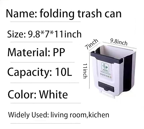 Miniatura 4 de Basurero colgante de cocina, cubo de basura plegable de 2.6 galones, cubo de basura plegable de plástico para armario, automóvil, dormitorio, baño,