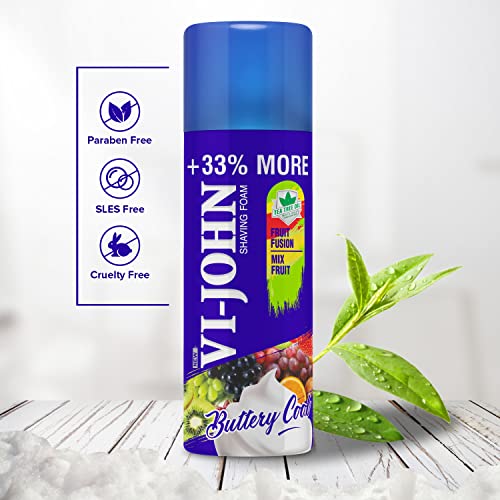 Image of VI- JOHN Shaving Foam For Men, Fruit Fusion Shaving Foam With Goodness of Nature, Tea Tree Oil, Vitamin E Enriched and Anti- Bacterial Formula (400gm- Pack of 1)