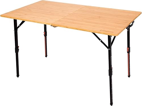 KingCamp Mesa plegable de bambú, mesa de campamento portátil grande de 47 pulgadas con patas de altura ajustable para suelo irregular, superficie de