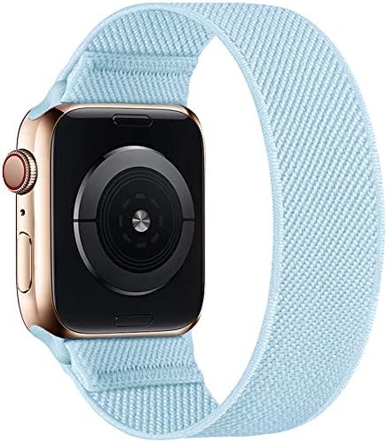 ENJINER Stretchy Nylon Solo Loop Bands Compatible with Apple Watch 38mm 40mm 41mm 42mm 44mm 45mm 49mm Ultra iWatch Series 8 7 SE 6 5 4 3 2 1 Strap, Sport Elastic Braided Women Men No Buckles Clasps Replacement Wristband, Sky Blue 38/40/41mm M