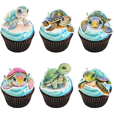 Ephlyn 36Pcs Turtle Cupcake Toppers Sea Animals Baby Shower Party Cake Decoration Picks for Sea Animals Theme Baby Shower Kids Birthday Party Cake Decoration Supplies Cover