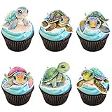 Ephlyn 36Pcs Turtle Cupcake Toppers Sea Animals Baby Shower Party Cake Decoration Picks for Sea Animals Theme Baby Shower Kids Birthday Party Cake Decoration Supplies