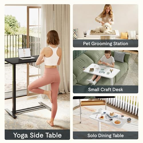 Image of FLEXISPOT Mobile Standing Desk with Wheels Pneumatic Laptop Desk Rolling Computer Cart Movable Height Adjustable Small Sit Stand Workstation Home Use (31.5 inch W x 17.7 inch D, Black)