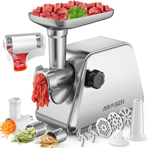 Comparison: Best Electric Tomato Press 2 AIRMSEN Electric Meat Grinder & Tomato Sauce Press Maker with Strainer - Heavy Duty Food Mill Machine for Grinding Meat, Making Tomato Sauce, Sausage, Kibbeh for Home Kitchen Use