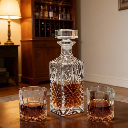 Men\'s gift, whiskey decanter set for men,with 2 old-fashioned glasses, suitable for bourbon, Scotch whiskey, and spirits - 750ml Whiskey Gifts for Men, Husband, Dad, Boyfriend - Thumbnail 5
