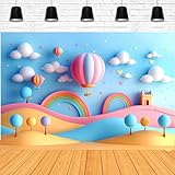 Rainbow Cloud Balloon Arch Photo Background Blue Sky White Clouds Baby Shower Newborn Backdrop Mountains Natural Landscape Space Travel Party Decor Banner Photo Studio Props (A, 5x3feet)