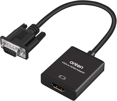 ONTEN Adaptador VGA a HDMI, 1080P VGA a HDMI (hombre a hembra) para computadora, computadora de escritorio, laptop, PC, monitor, proyector, HDTV con