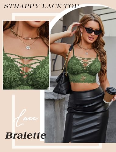 Image of Avidlove Bralettes for Women V Neck Lace Camisole Y2K Tank Top Strappy Cami Unpadded Bra Lingerie Crop Tops Outfits