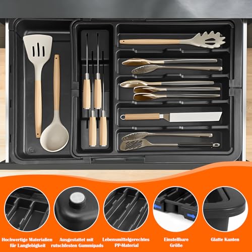 Range-couverts pour tiroirs extensible noir avec porte-couteaux - 5