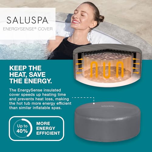 Bestway SaluSpa Zurich AirJet 2 to 4 Person Inflatable Hot Tub Round Portable Outdoor Spa with 120 Soothing Jets and Cover, Gray